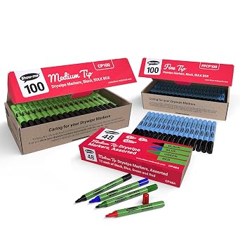 SHOW-ME Medium-Tip Drywipe Whiteboard Pens for Schools, Classroom Whiteboard and Writing Boards (Bulk Multi-Pack of Assorted Colour Pens, CP48A