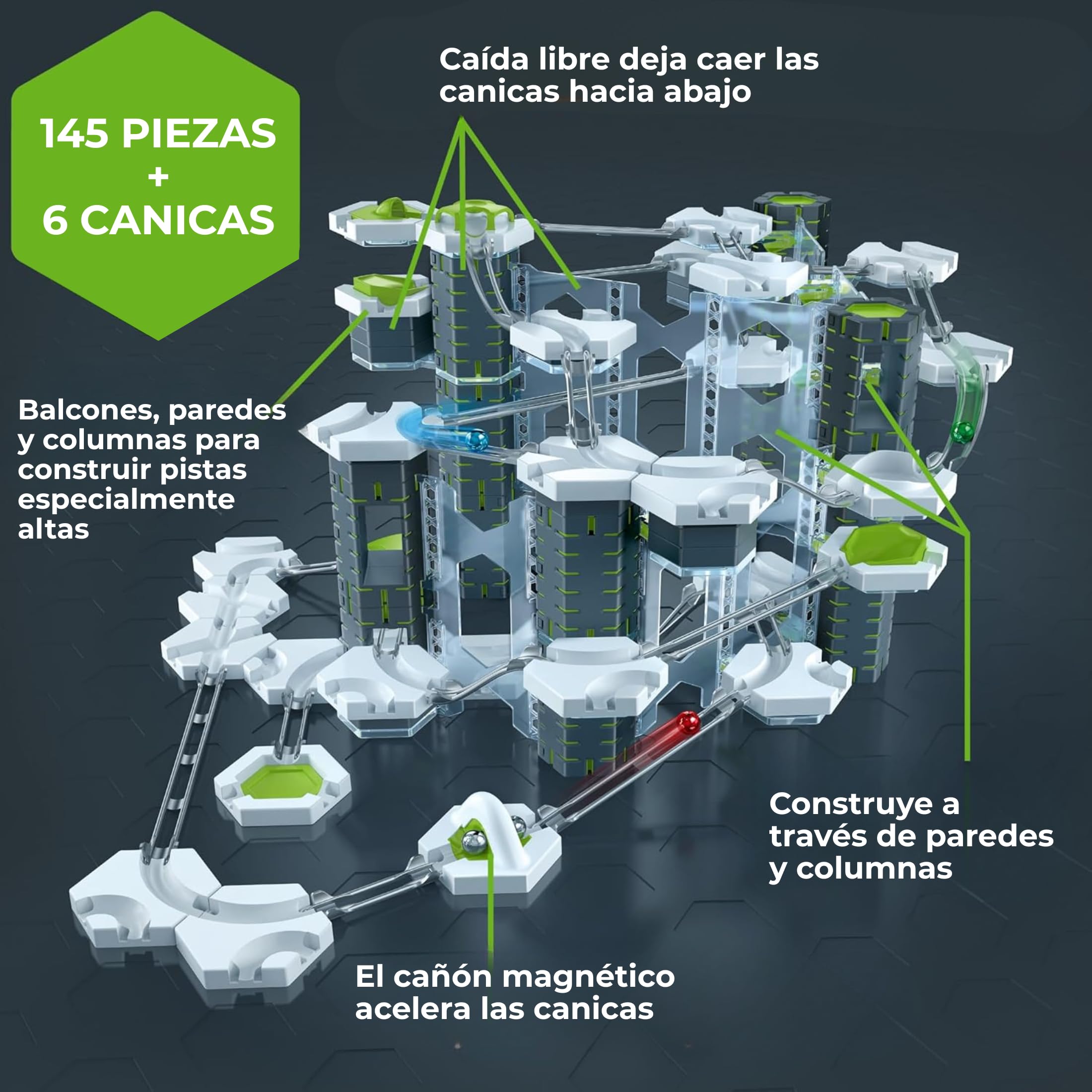 Detalle de las piezas y la complejidad de construcción del Ravensburger Gravitrax Starter-Set Pro.