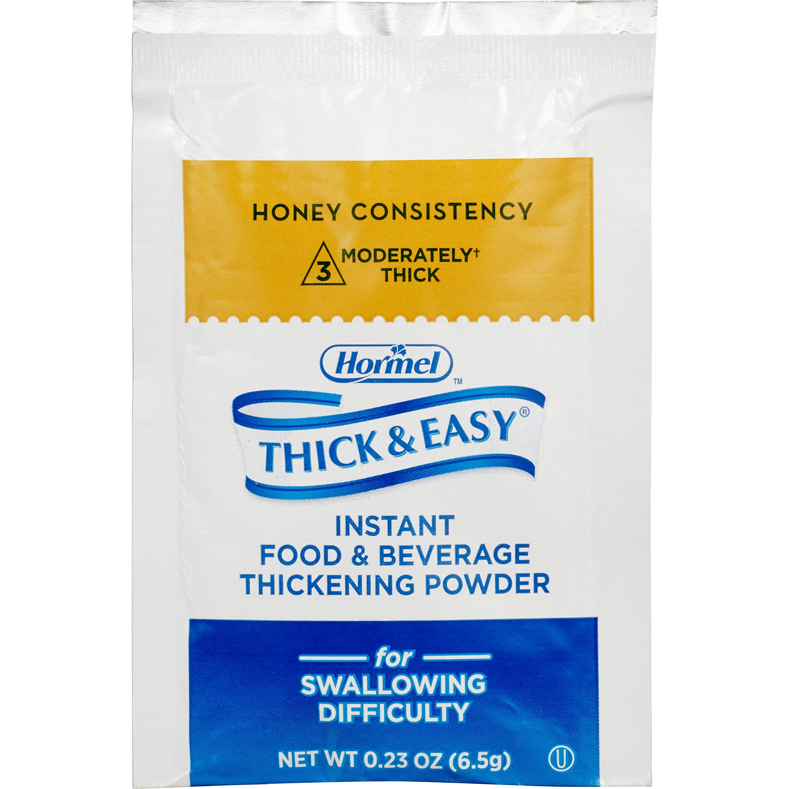 Hormel Health Lab THICK & EASY INSTANT FOOD THICKENER PACKETS - HONEY - IDDSI LEVEL 3, 100 count, 0.23 oz ea, (1 case)