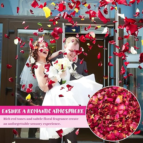 Miniatura 10 de Hslife Pétalos de rosas rojas reales naturales de 5.3 onzas, pétalos de rosa secos para decoración de bodas, baño, pies, baño, boda, confeti,