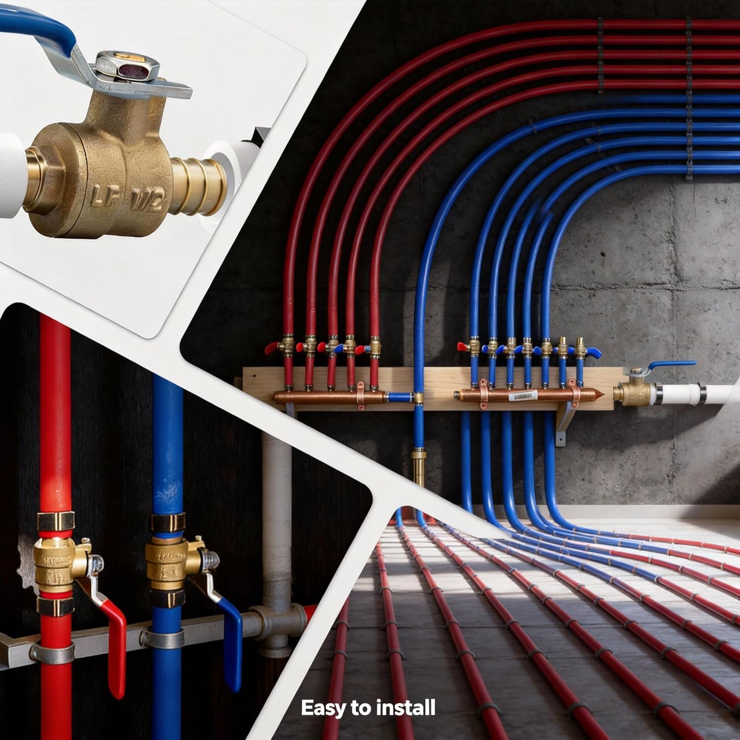 ‌VANCOCO 3/4" PEX Ball Valve 10-Pack - Lead-Free Brass PEX Shut Off Valve (5 Red/5 Blue) for Hot/Cold Water