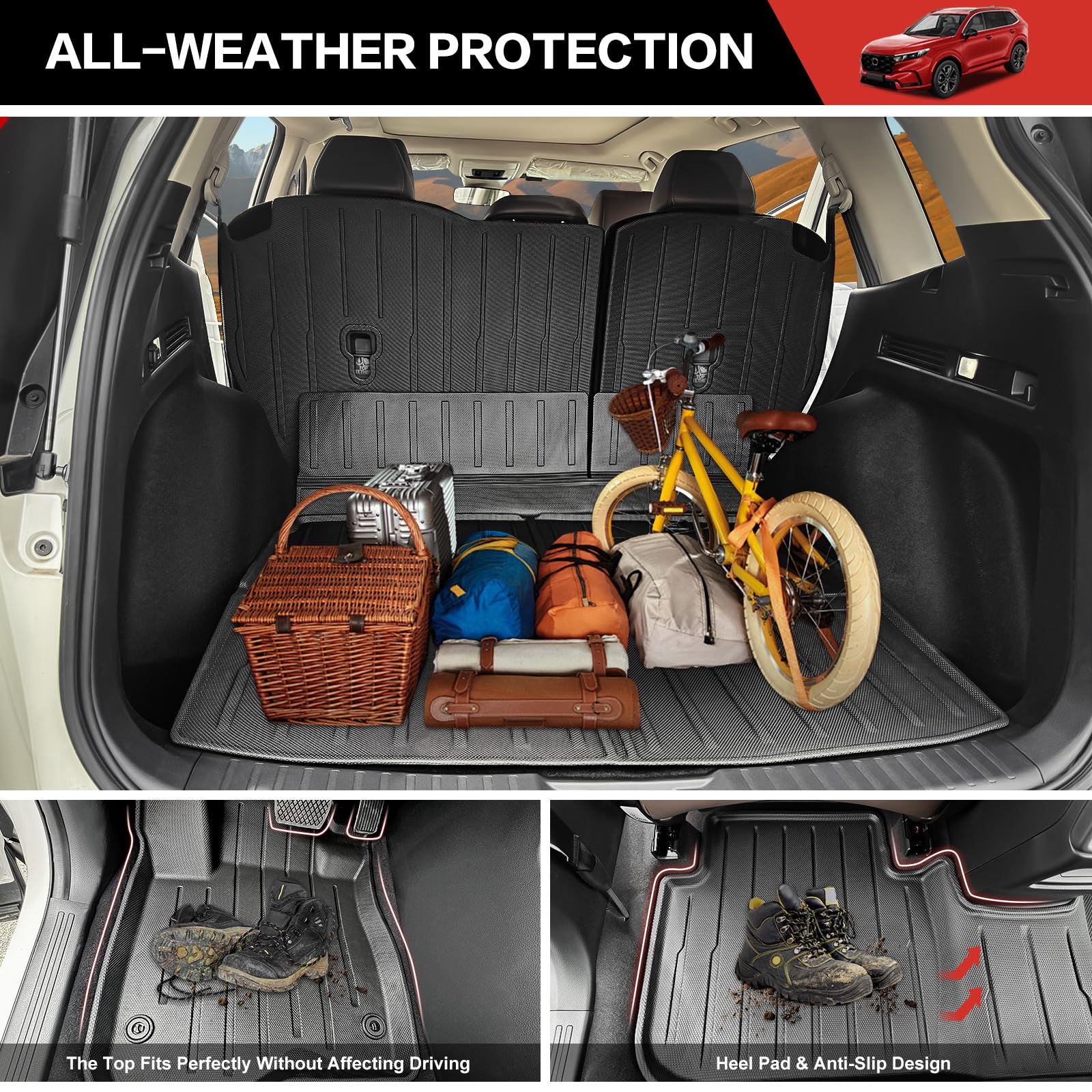 Tapis De Sol TPE Pour Honda CRV Hybride 2023-2025 - Coffre & Banquette