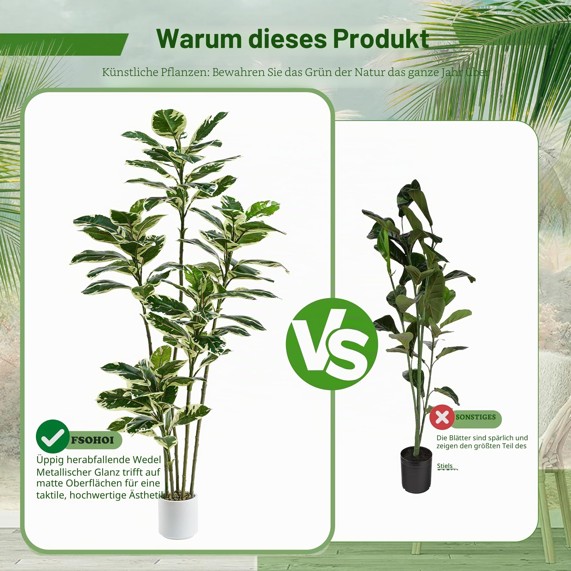 Künstliche Gummibaumpflanze, 180cm Kunstpflanzen Groß mit Weißen Topf | Künstliche Pflanzen Wie Echt, Zimmerpflanze Kunstbaum, Hohe Plastic Ficus für Wohnzimmer Schlafzimmer Büro Balkony Deko