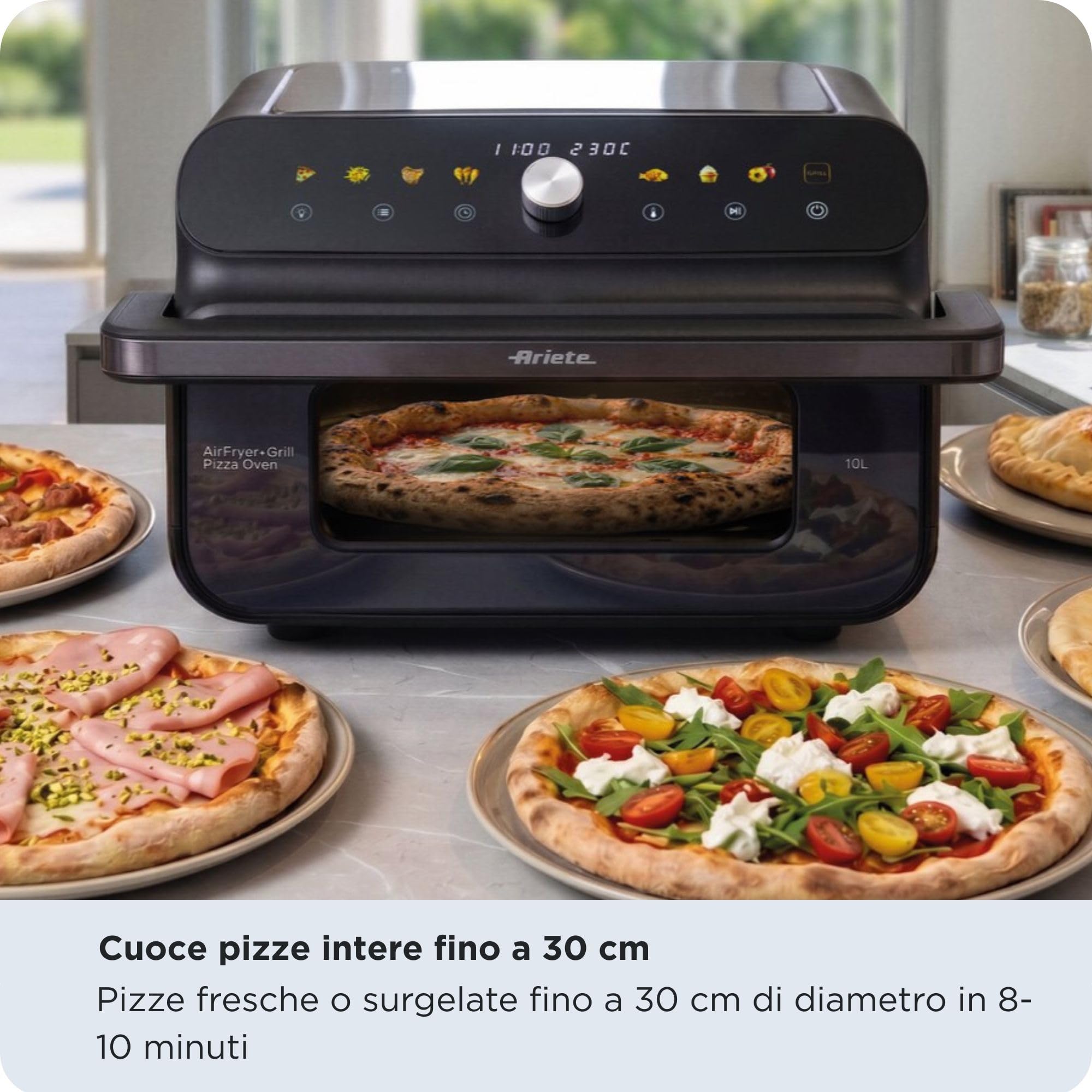 Ariete 4649 Air Fryer + Grill Pizza Oven, Friggitrice e Forno 10L 2000W
