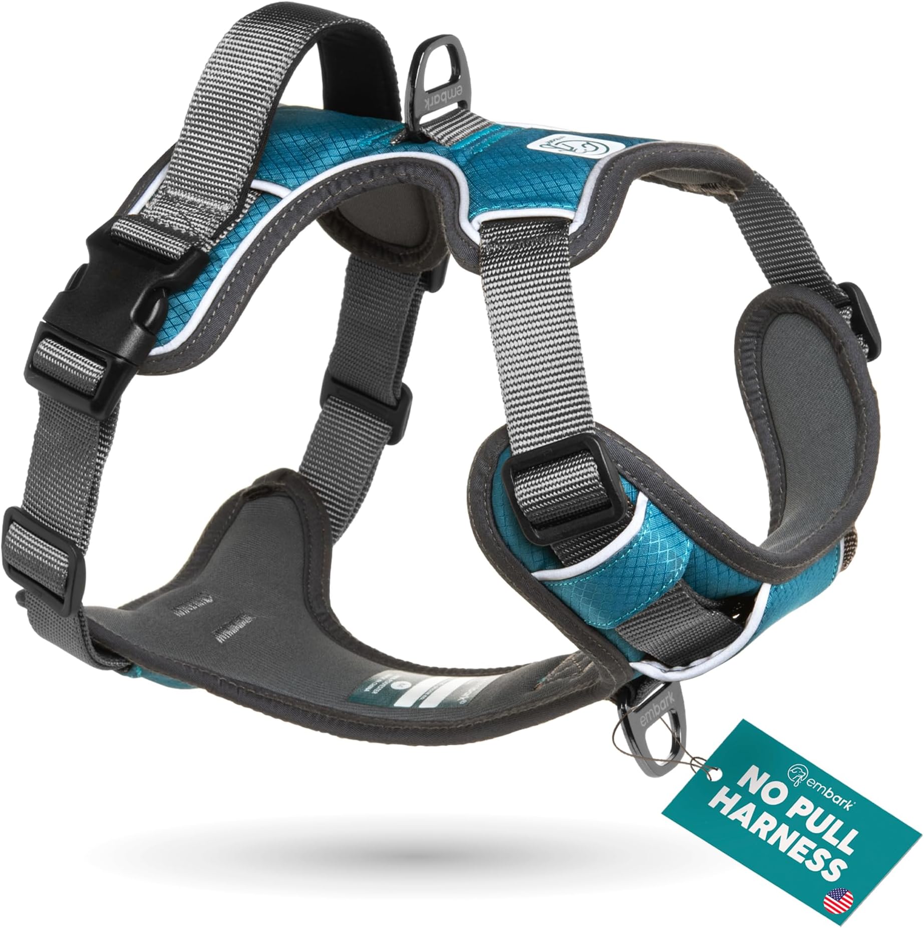 Adventure Dog Harness, Easy On and Off with Front and Back Lead Attachments & Control Handle - No Pull Training, Size Adjustable and No Choke (XL Teal Blue)
