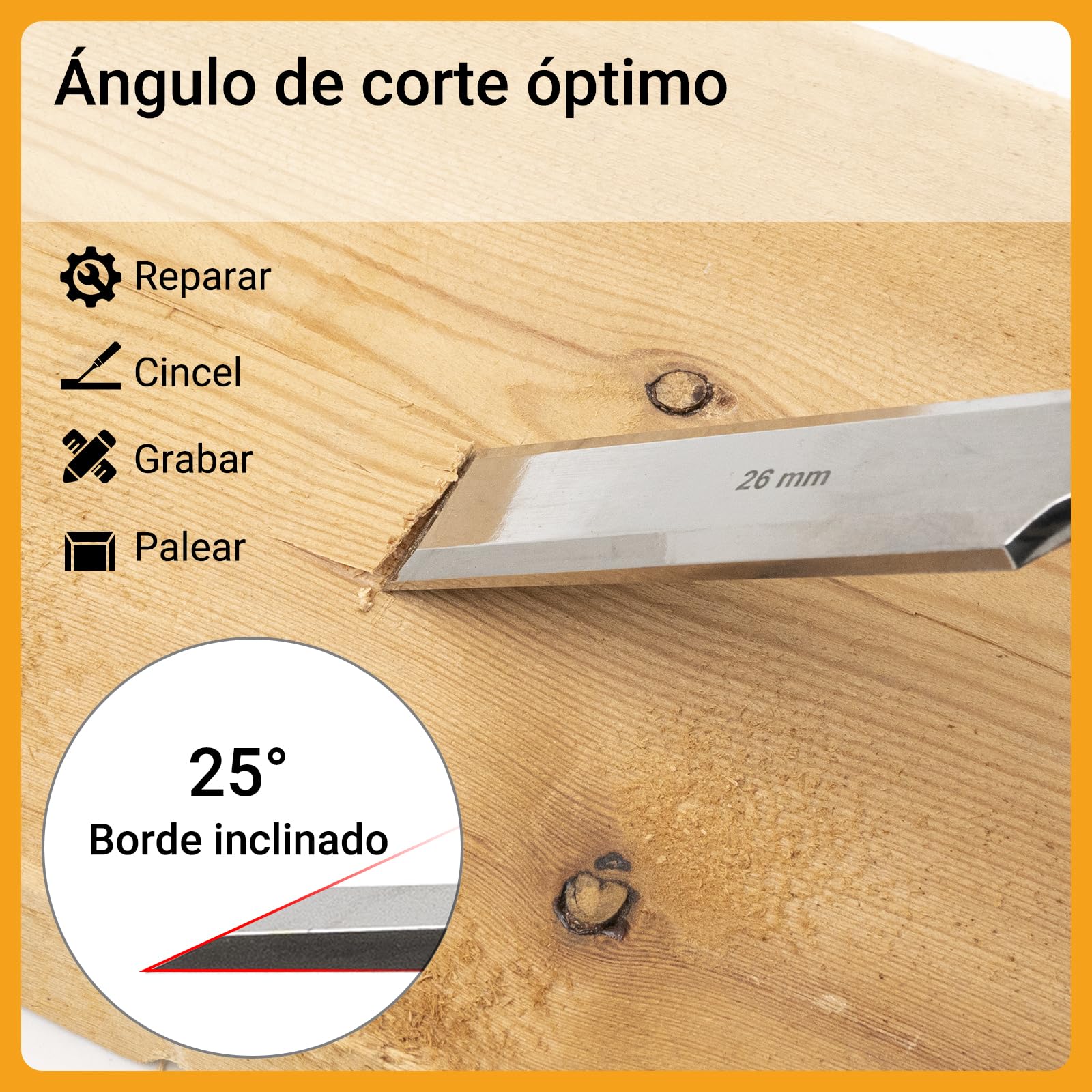 Juego de 6 Cinceles para Madera, Formones para Madera con piedra de afilar, dureza hasta HRC 63