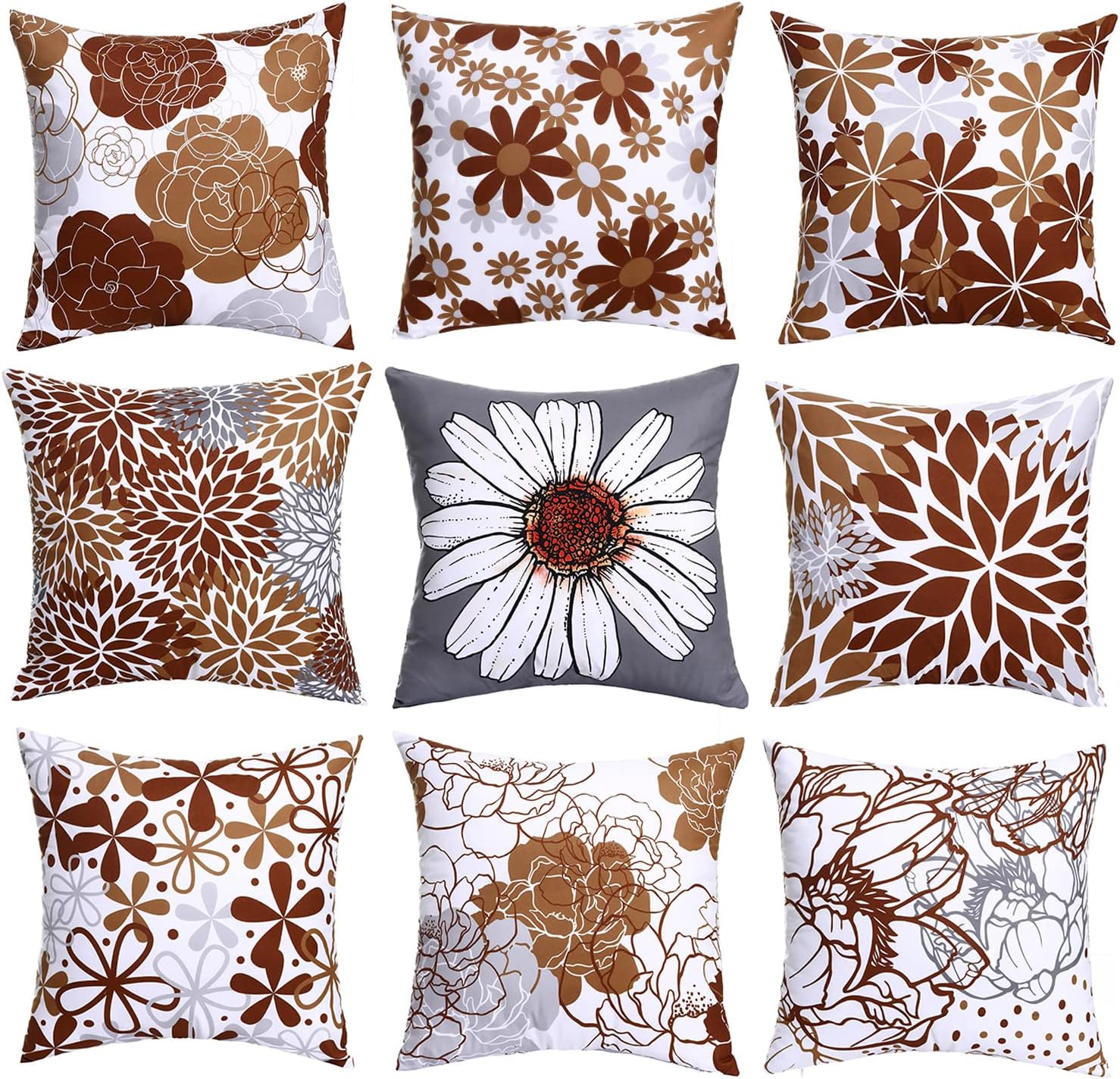 MINHIN Throw Pillow Covers 18x18In Set of 9,Two Sided Print
