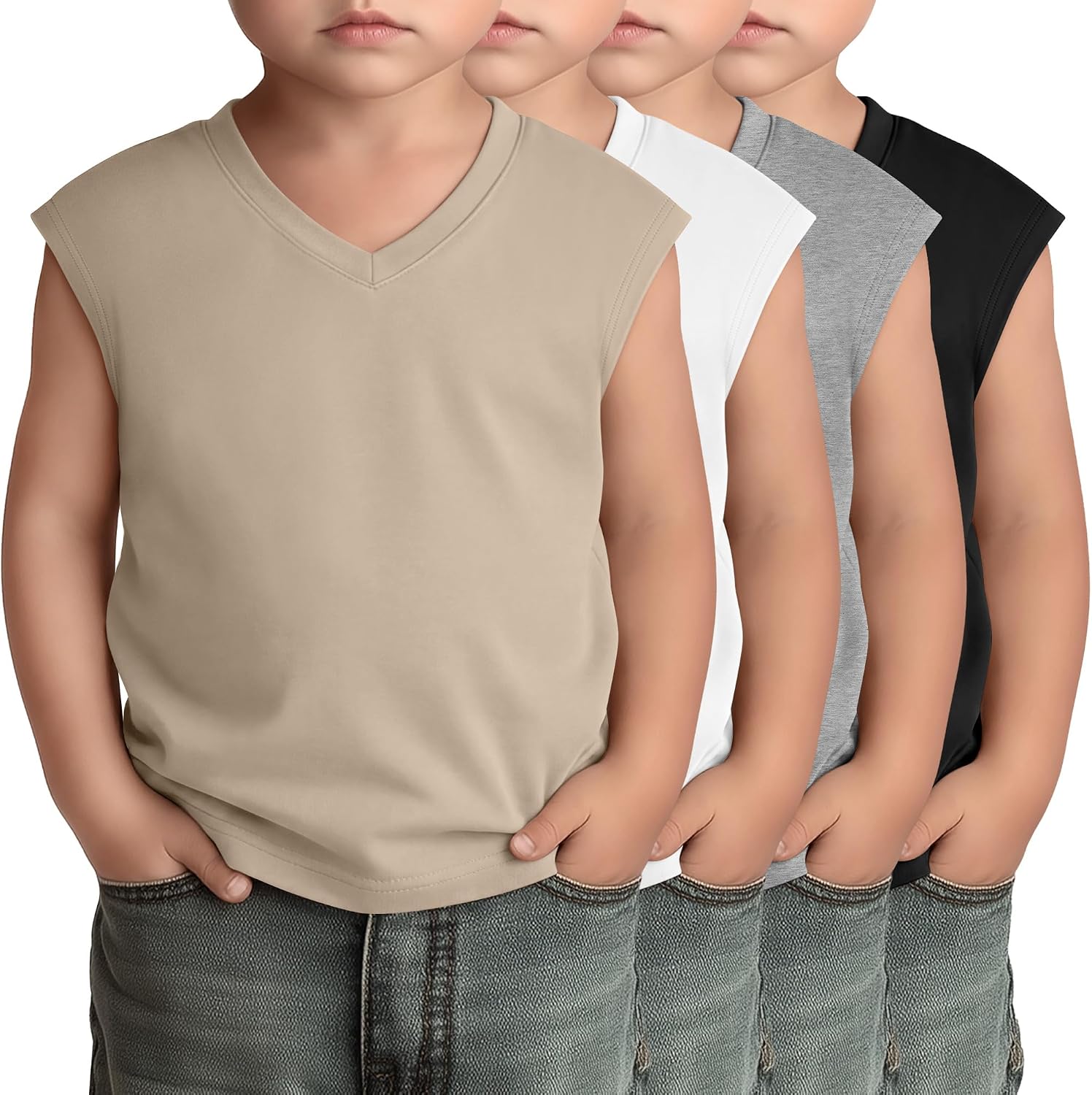 Halfchet 4 Pack Baby Boy's Cotton Tank Tops Kids V Neck Cap Sleeve Vest Top Toddler Boy Summer Casual Basic Shirt Tees 18M-5T