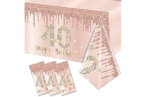 3 Pack Plastic Tablecloth for 40th Birthday Decorations for Women Rose Gold Party Supplies