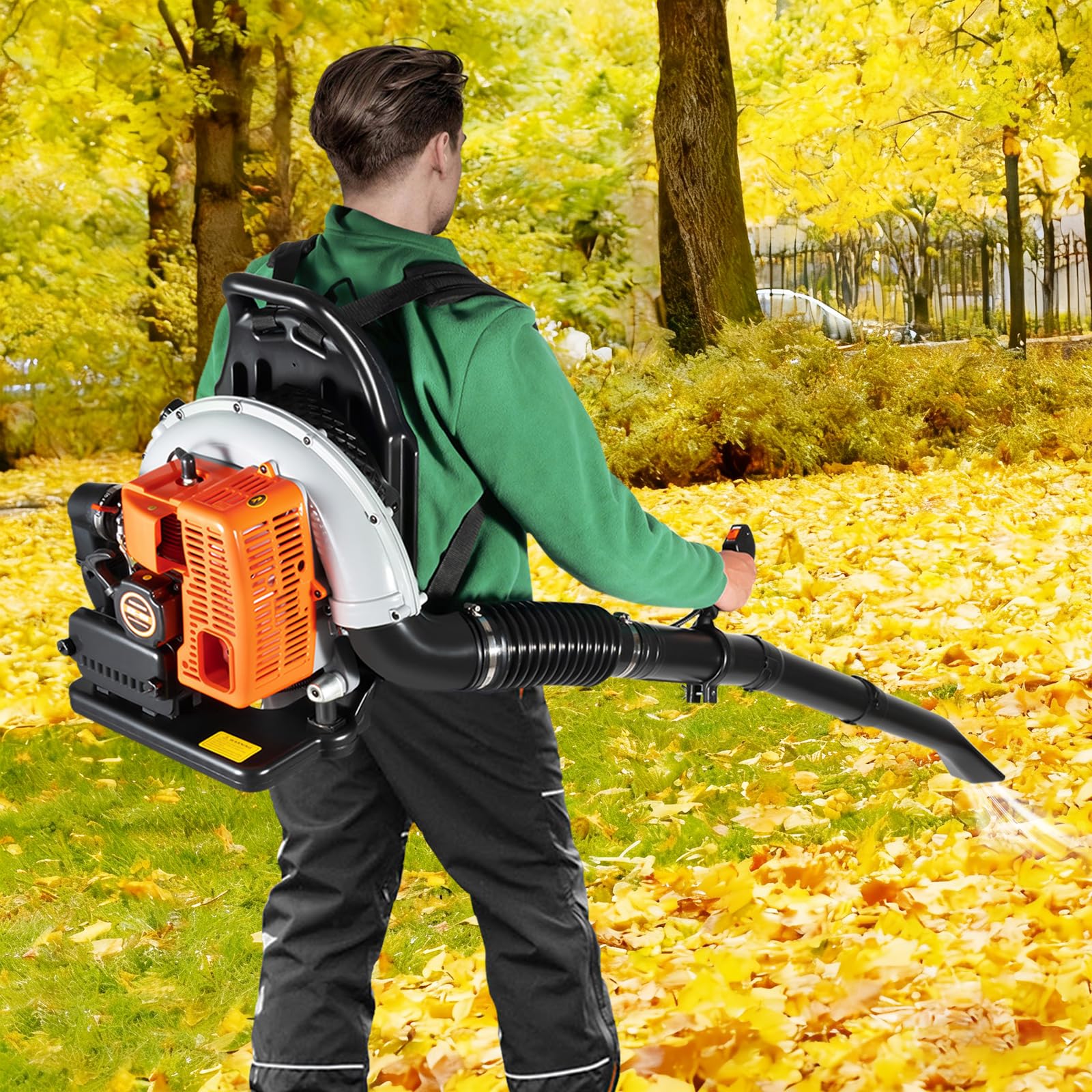 Benzynowa dmuchawa do liści, 63 cc, silnik dwusuwowy 2,7 kW, przenośna