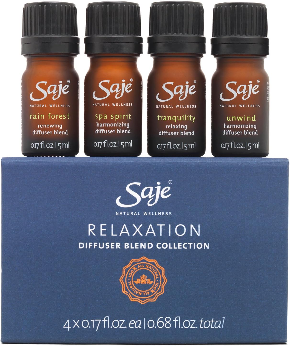 Saje Relaxation Diffuser Blend Set, Aromatherapy Essential Oil Blends, 4 (0.17 fl oz) bottles, 100% Natural