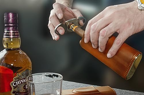 Miniatura 3 de Estuche de viaje de cuero para cigarros con cortador y caja de regalo, humidificador forrado de madera, regalo perfecto para hombres