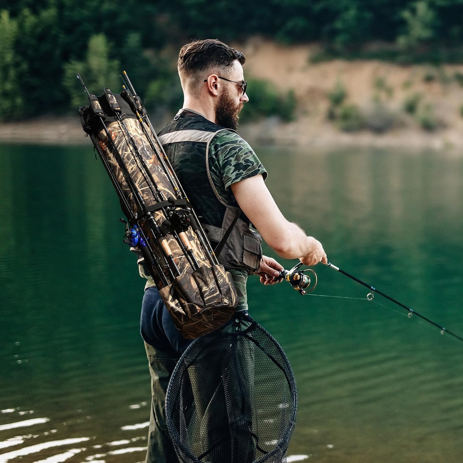Wowelife Fishing Rod Bag Fishing Rod Case, Durable Folding Oxford Fabric Portable Large Capacity Waterproof, Fishing Gear for Men