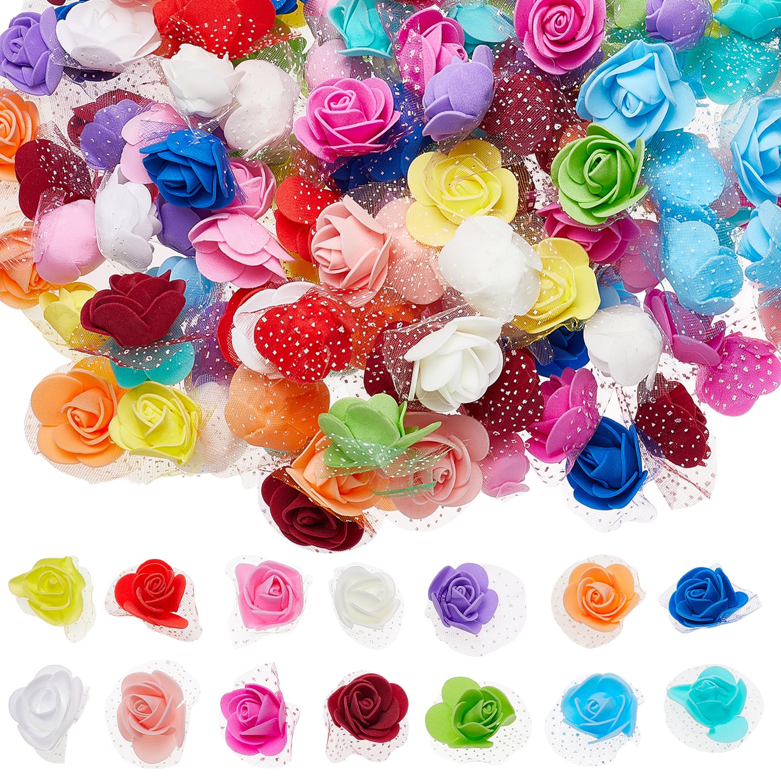 Craspire 210pcs Têtes De Rose En Mousse Avec Bord En Dentelle 14 Couleurs 3D Tête De Fleur Artificielle Petit Pour Bricolage Artisanat Accessoires Saint Valentin Maison Fête Mariage Bouquet De Mariée