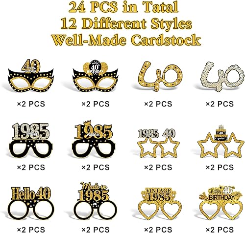 Miniatura 8 de Turypaty 24 gafas de papel para decoración de cumpleaños número 50 de 1974 para hombres y mujeres, lentes de papel de feliz cumpleaños de 50 años,