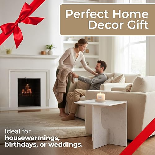 Miniatura 7 de Sagebrook Home Mesa decorativa moderna de mármol, elegante mesa auxiliar de piedra para el hogar, oficina, dormitorio y sala de estar, mesa auxiliar