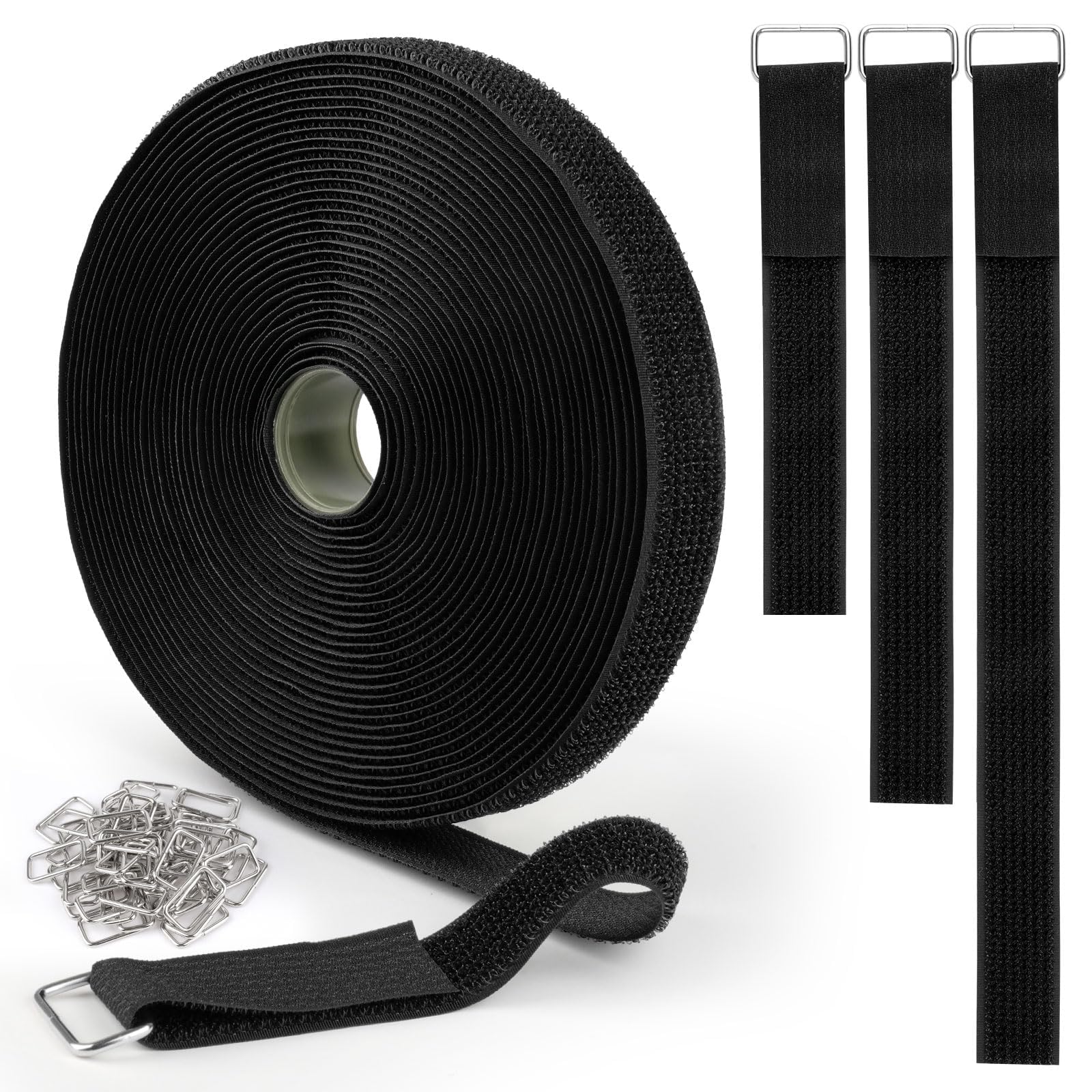 Fascette Fermacavi Riutilizzabili,10M x 2.5CM Fascette Fermacavo con 50 Fibbie,Cable Management Fascette,Fascette Nere Riutilizzabili,Fascette in Richiudibili per Organizzare Cavi,Fili,Tubi Flessibili