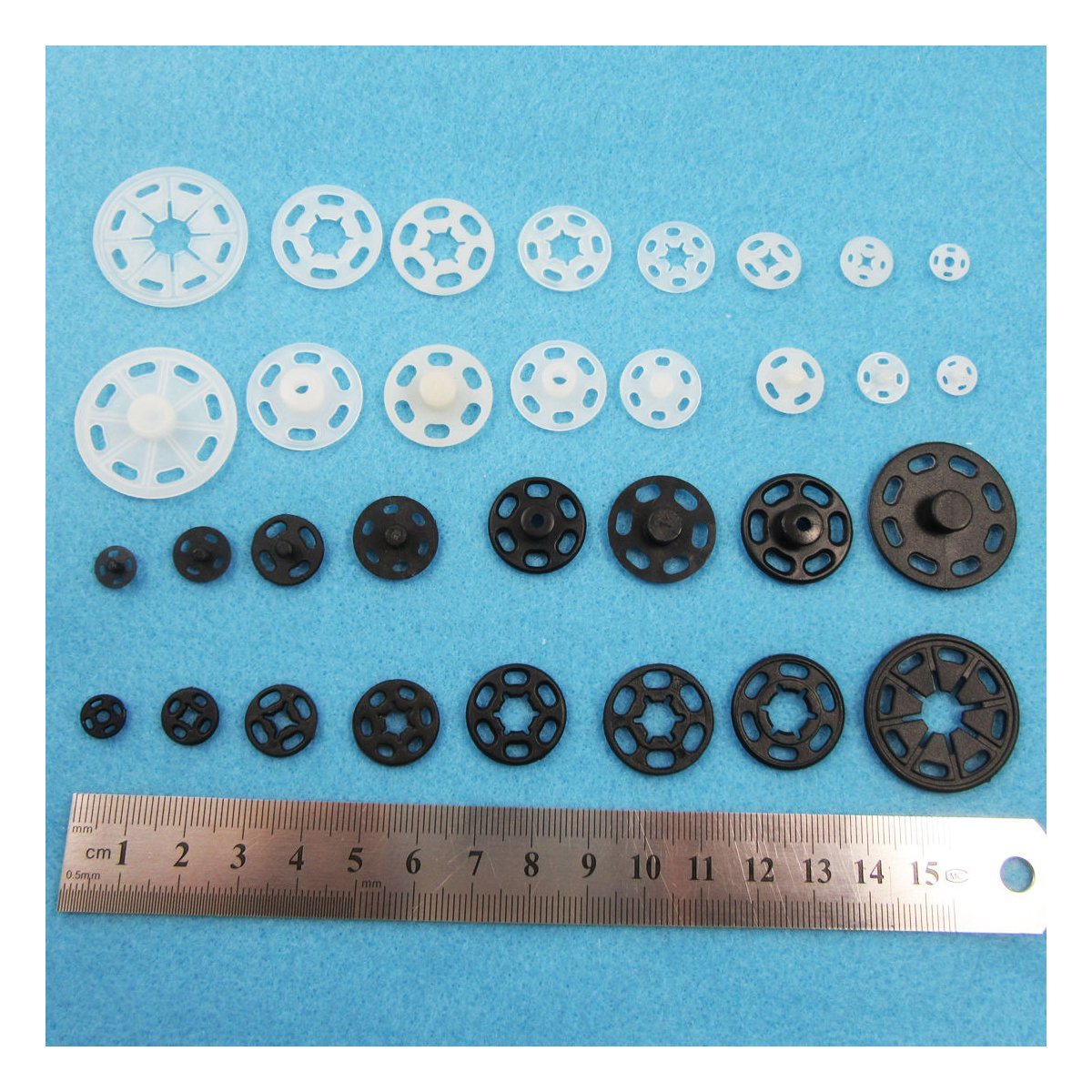 Black OR White SEW ON SNAP Fasteners Popper Press Studs 8 Sizes (21mm (5 Sets) H2361, Black)