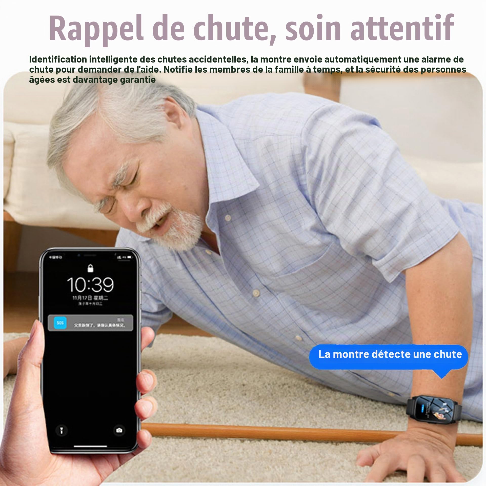 Alarme Personne Agee, Bracelet Alarme Personne Agee, Montre Sos Senior avec Appel Vidéo HD, Étanchéité IP67 Et Appel Vocal HD, Bracelet GPS Alzheimer,Red