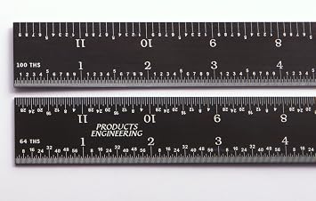 PEC Tools 6" 16R rigid black chrome,#34;high-contrast" machinist ruler with markings 1/50", 1/100", 1/32" and 1/64"