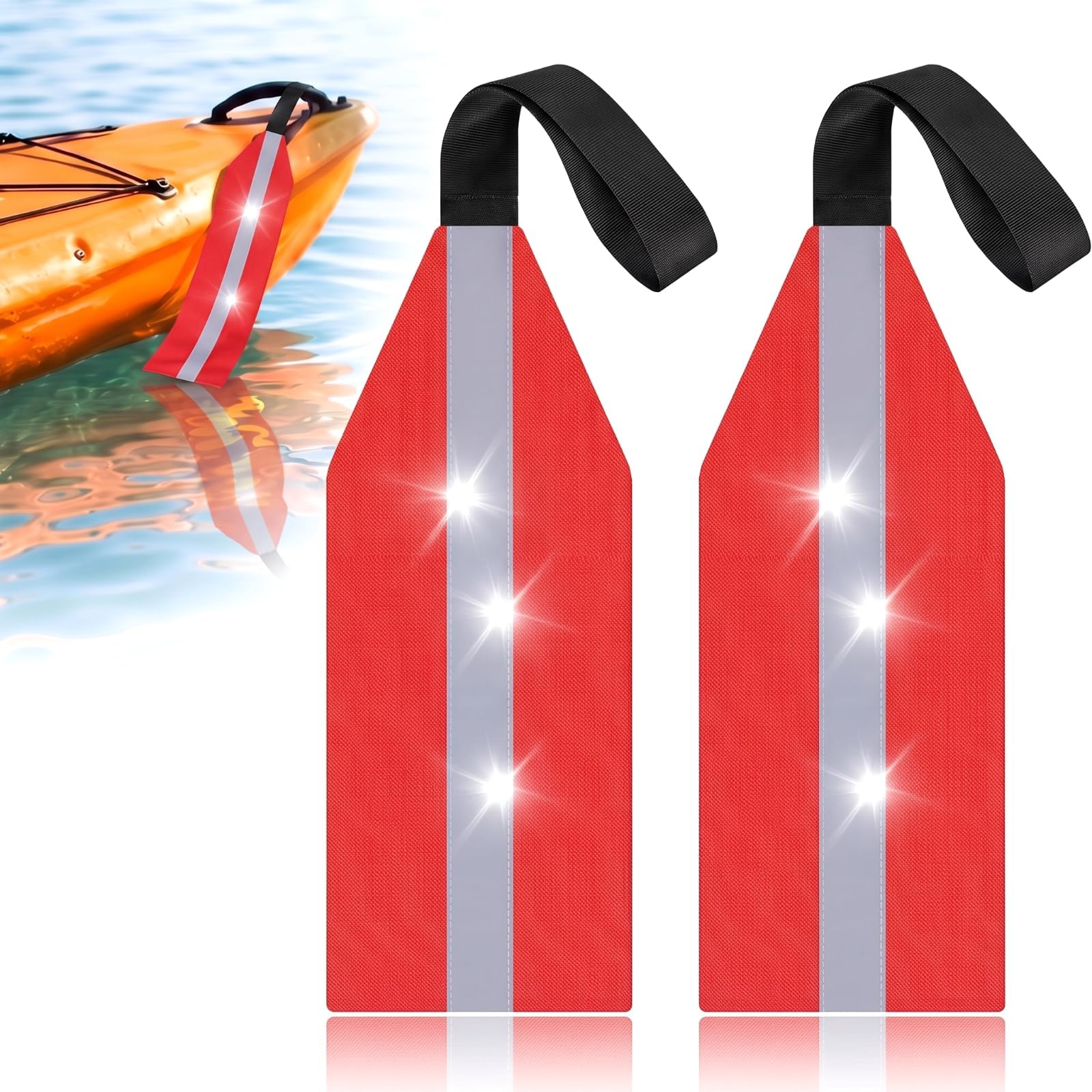 Frienda 2 Pcs Safety Kayak Flag with Webbing | Safety Travel Flag, Warning Flag , for Canoe SUP Towing Canoes Truck, Safety Accessories Kit