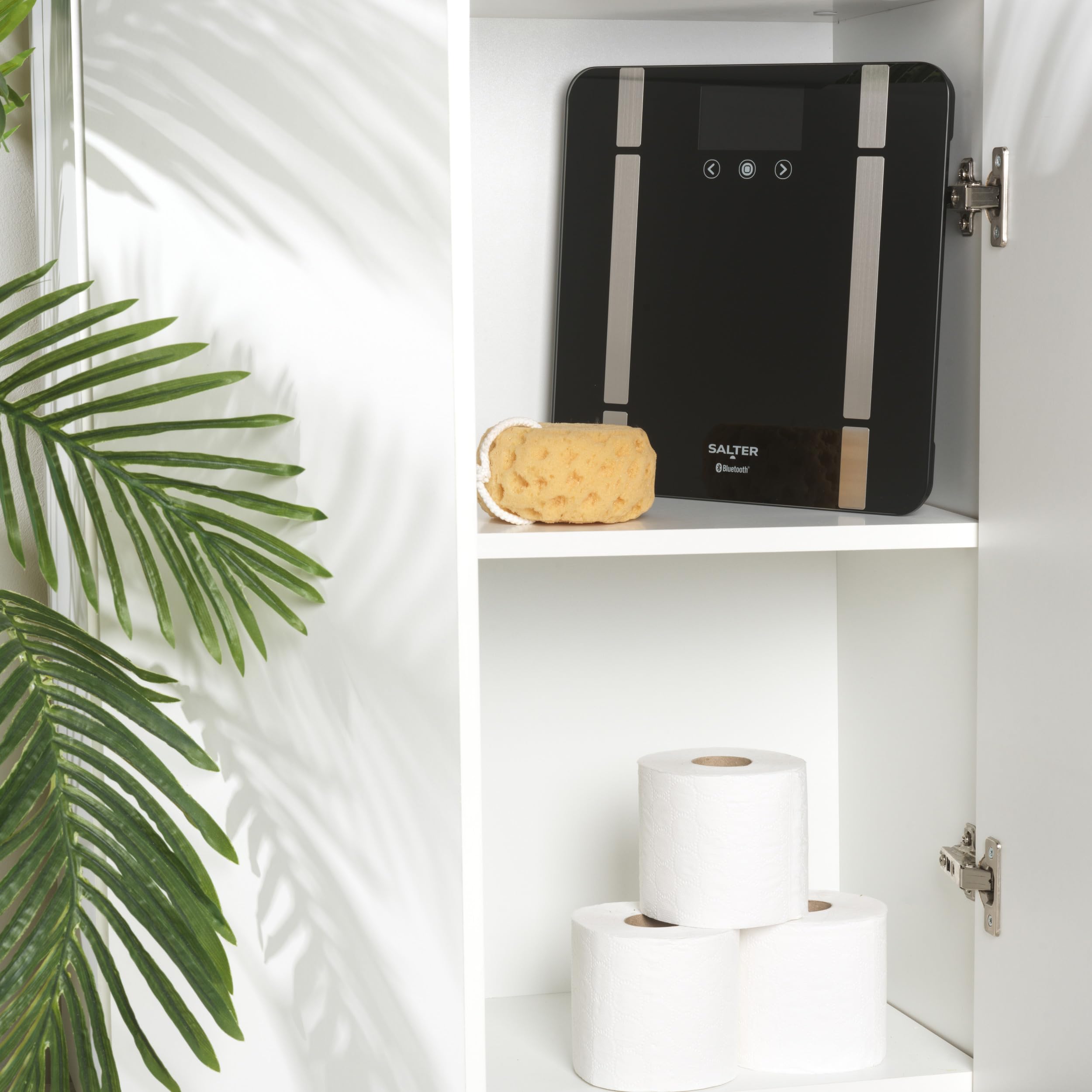 Salter SA00432FEU6 Bathroom Smart Scale, Bluetooth, 200kg Max Capacity, Measures Weight, Body Fat/Water, Muscle/Bone Mass, BMI & BMR, 8 User Memory, Connect to Smartphone With Salter Health App, Black