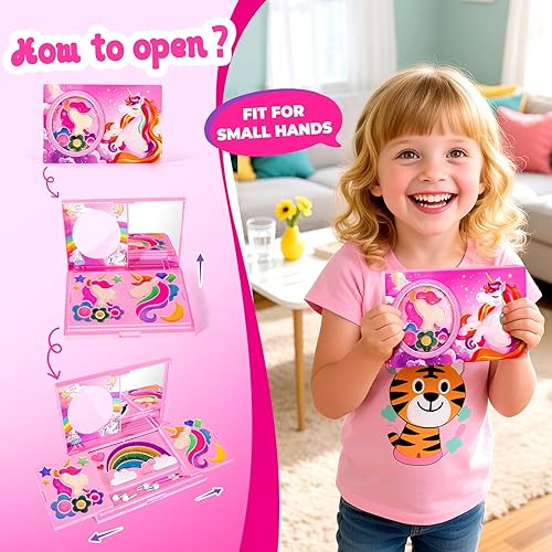 Miniatura 5 de ULOVEME Paleta de maquillaje lavable todo en uno para niñas de 5 a 8 años, con temática de unicornio, no tóxico, maquillaje real para niñas de 4 a 6