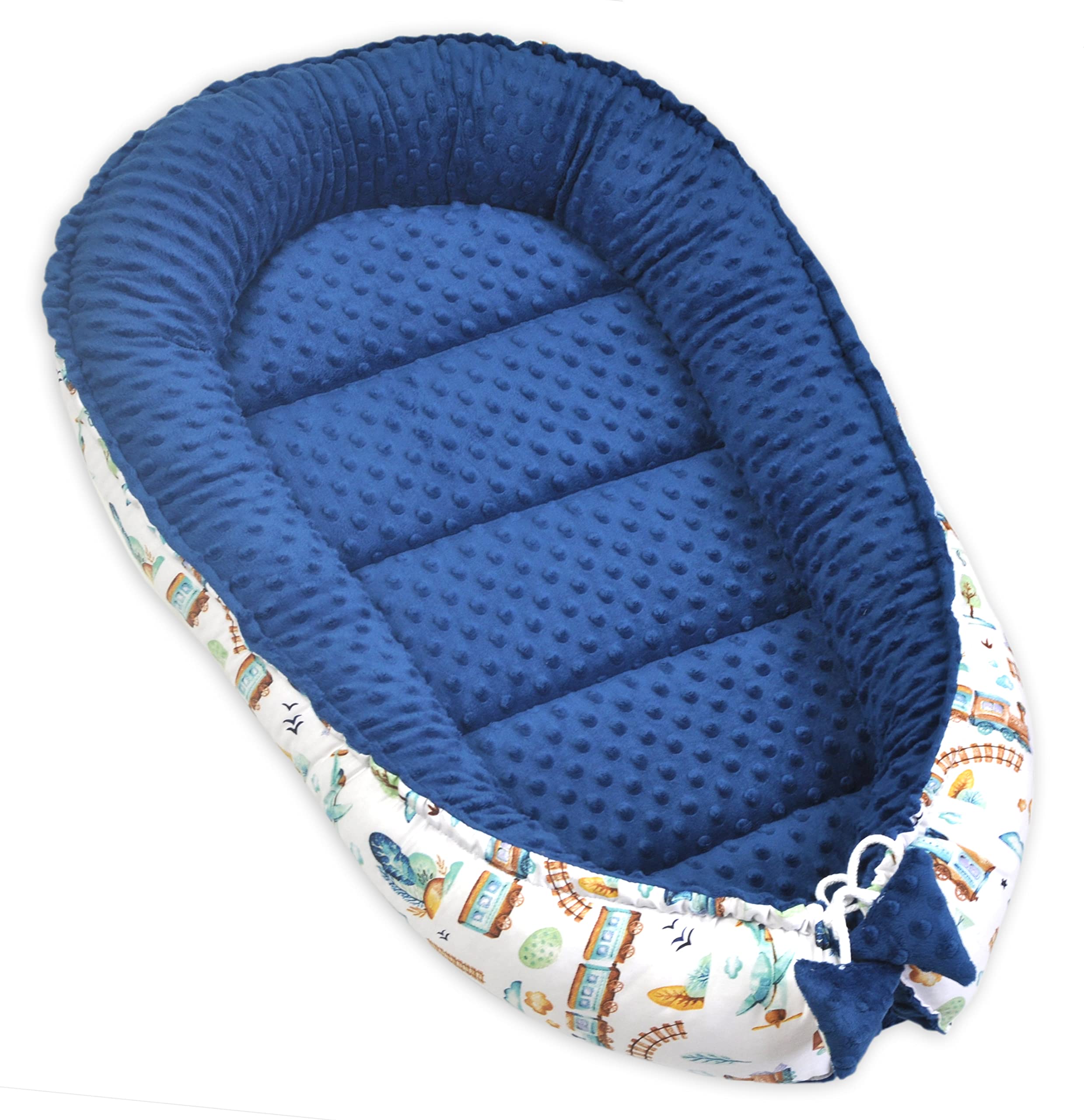 PIMKO Riduttore Lettino Neonato Riduttore Culla 55 x 90 cm (treno blu)