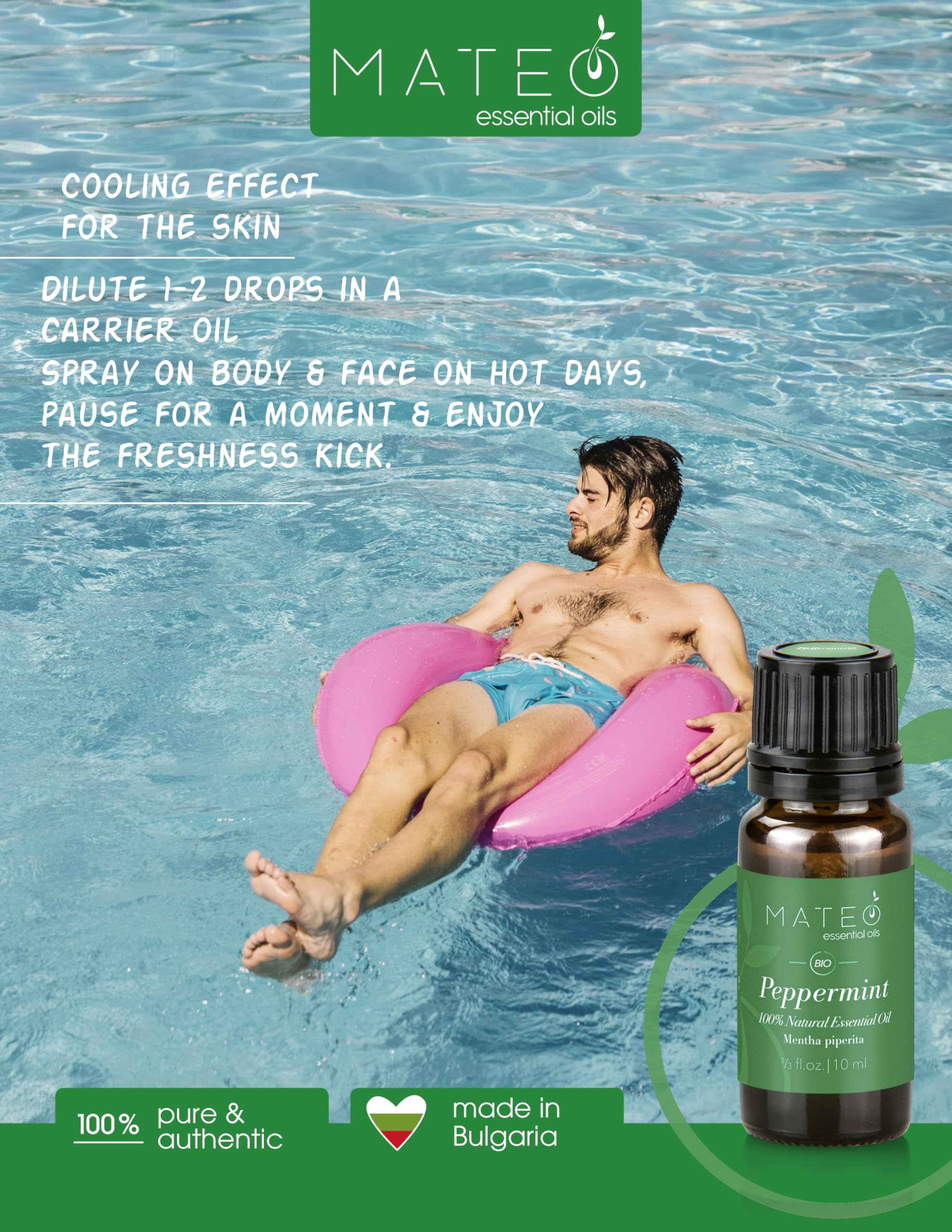 MateoEssentialOils – Olio Essenziale di Menta Piperita 100% Puro & Naturale – Qualità terapeutica – Ideale per Aromaterapia, Diffusori, Massaggi e Cura del Corpo – Effetto Rinfrescante – 10 ml.