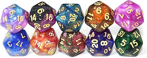 Miniatura 6 de SmartDealsPro Paquete de 10 dados poliédricos D20 de 20 caras para juego de mesa DND RPG MTG (color brillante)