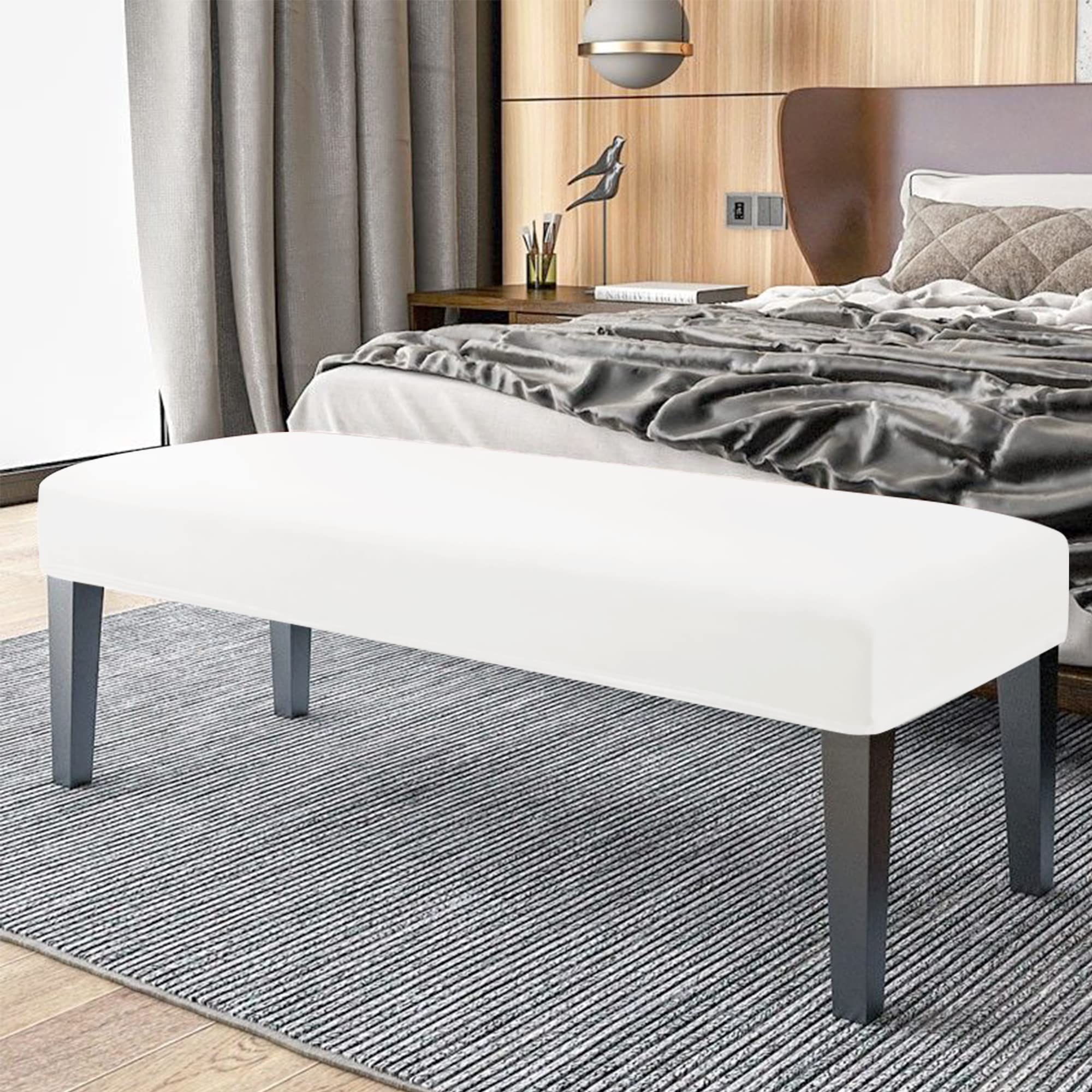 CONRUSER Stretch Bench Slipcover With Skirt - Washable Protector For Dining Room Bench (Light Blue, Small)