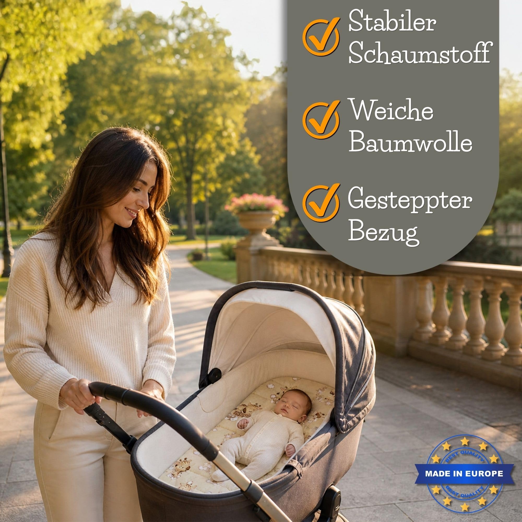 Totsy Baby colchón minicuna Trigo SARRACENO para colecho moisés Cuco capazo Carrito bebé recién Nacido Ovalado Parque lactante cómodo Descanso – Transpirable & Lavable 75x35 cm