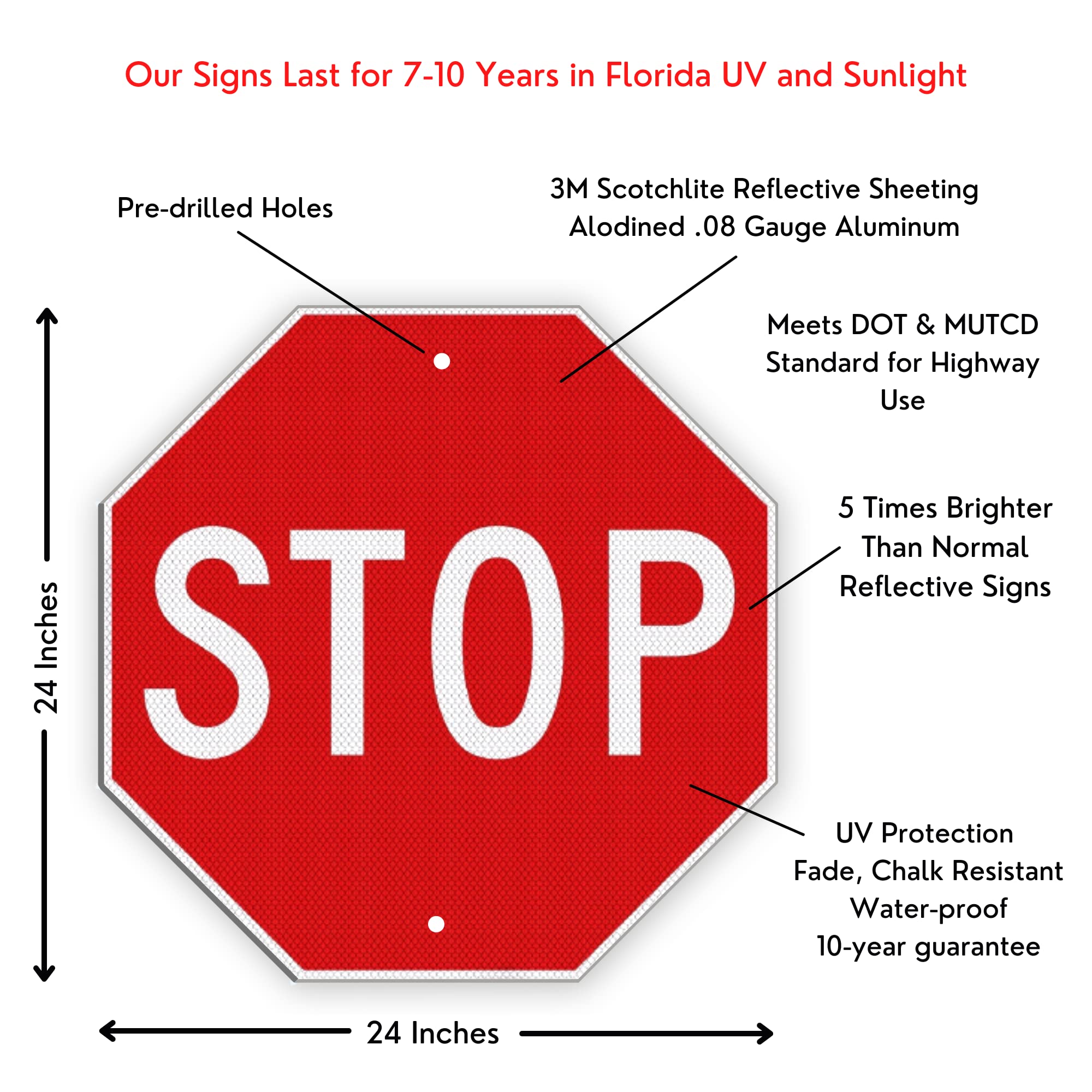 Buy Stop Sign Street Road Sign 24 x 24. A Real Sign. 10 Year Warranty