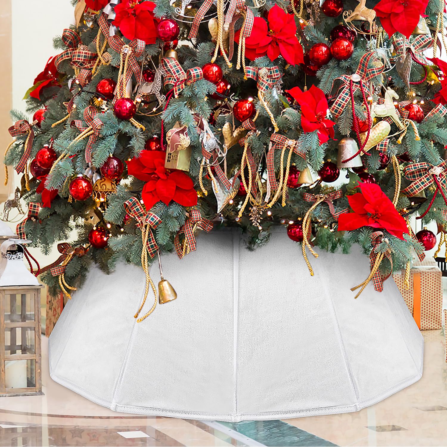 Collier de sapin de Noël en velours blanc, habillage pliable haut de gamme