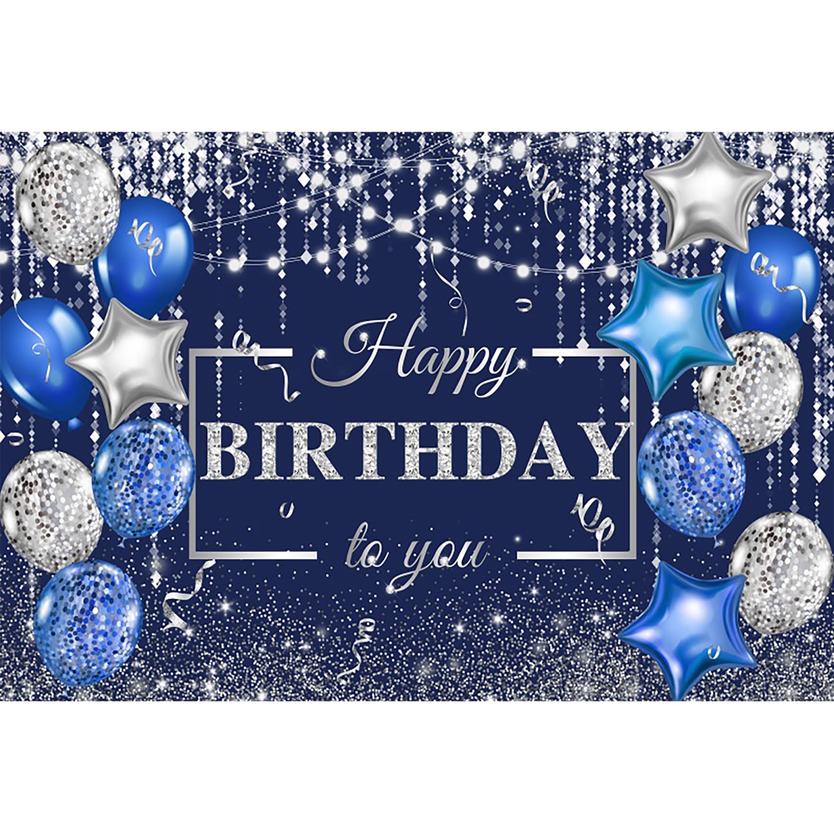 dnldliq 8x6ft Blue Happy Birthday Backdrop Silver Glitter Spots Balloons Photography Background Adults Women Men Boys Girls Birthday Party Decorations