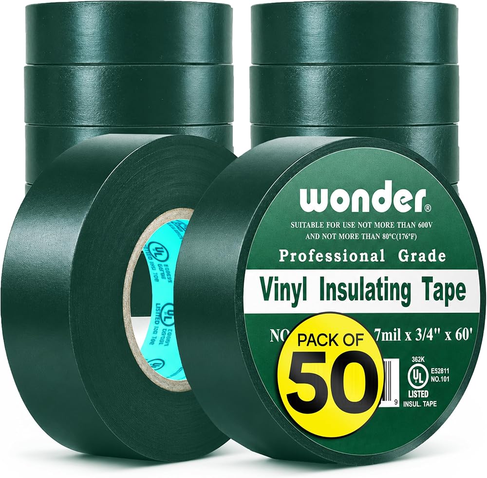 Green Electrical Tape 3/4" x 60', 50-Pack - Industrial Grade Vinyl Tape — 사진 1