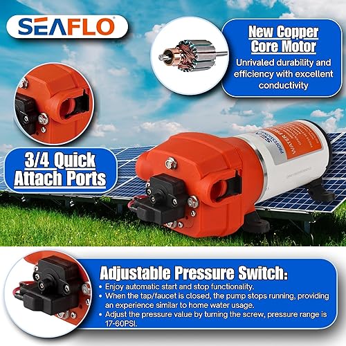 Miniatura 4 de Seaflo, bomba de diafragma presión de agua de 12 V, 4.5 GMP, 17 L/MIN, 40 PSI para autocaravana, lancha y marina