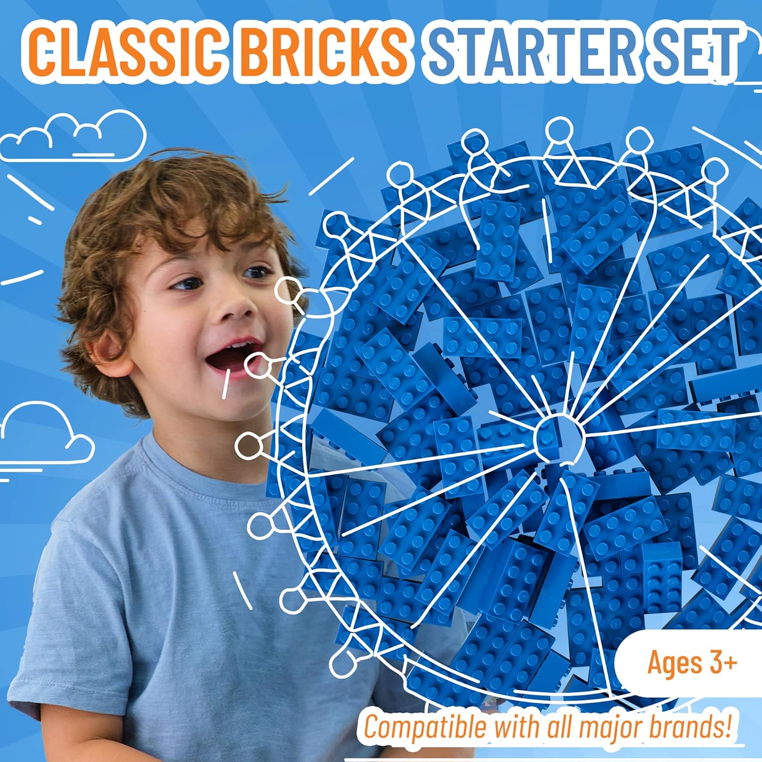 Strictly Briks 2x4 Classic Bricks Building Set - Versatile Set for Age 3+ - Building Toy & Learning Toy Play Kit - Compatible with Lego & Other Brick Brands - 96 Pieces, Blue