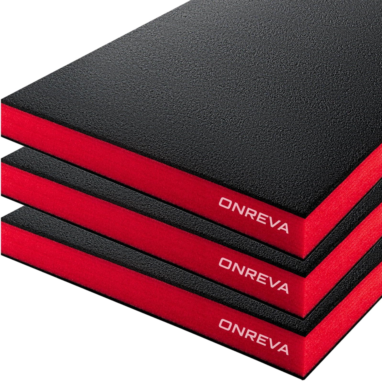 ONREVA Tool Box Foam Organizer 24x24x2 inch 3Pack, Kaizen Sheets for Pro Tool Control, Custom Tool Shadow Inserts for Cases & Drawers, High Density Polyethylene Foam, Black with Red
