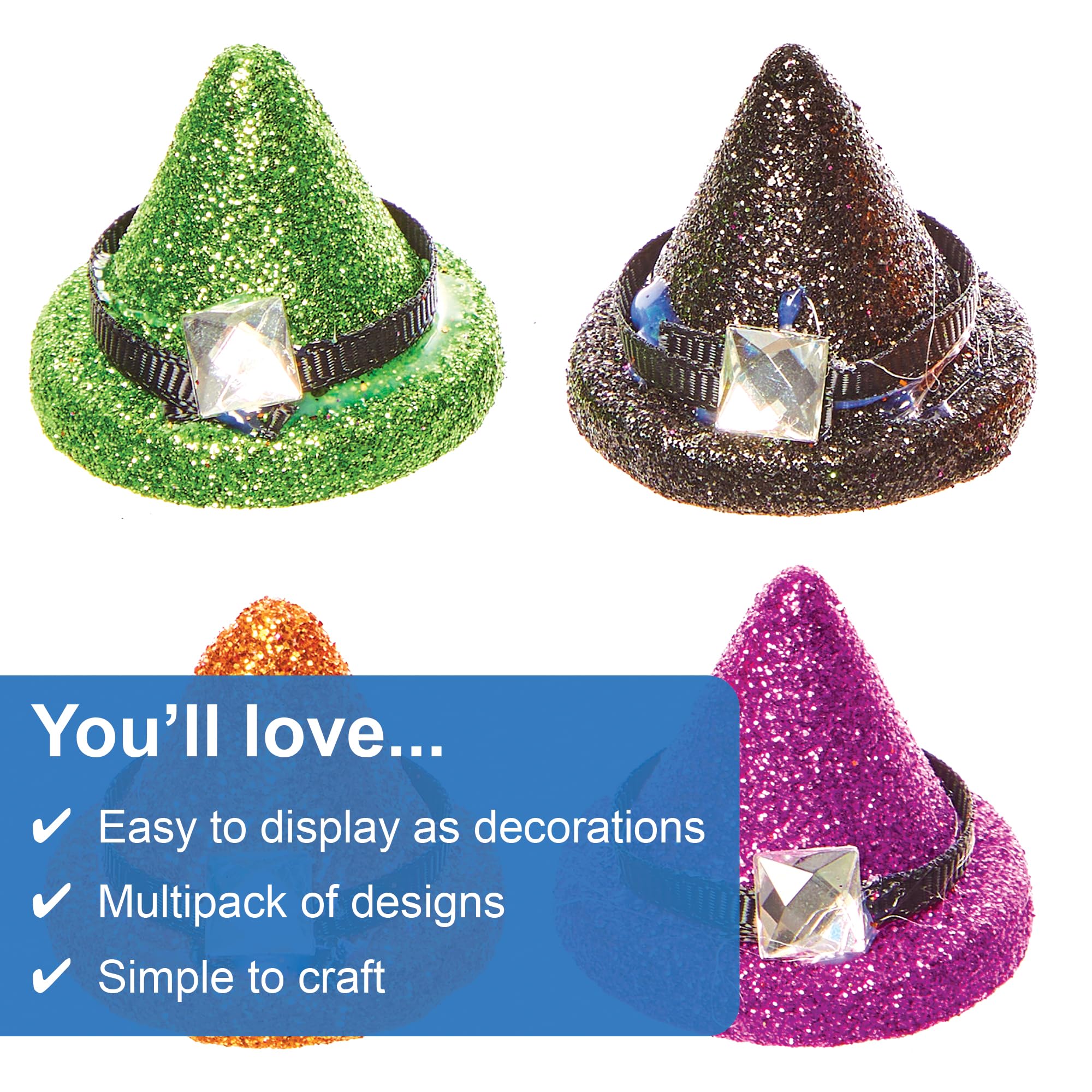 Baker Ross FX600 Glitter Witch Hat Decorations - Pack of 10, Halloween Decorations for Arts and Crafts, Black, Green, Orange and Purple - Image 3