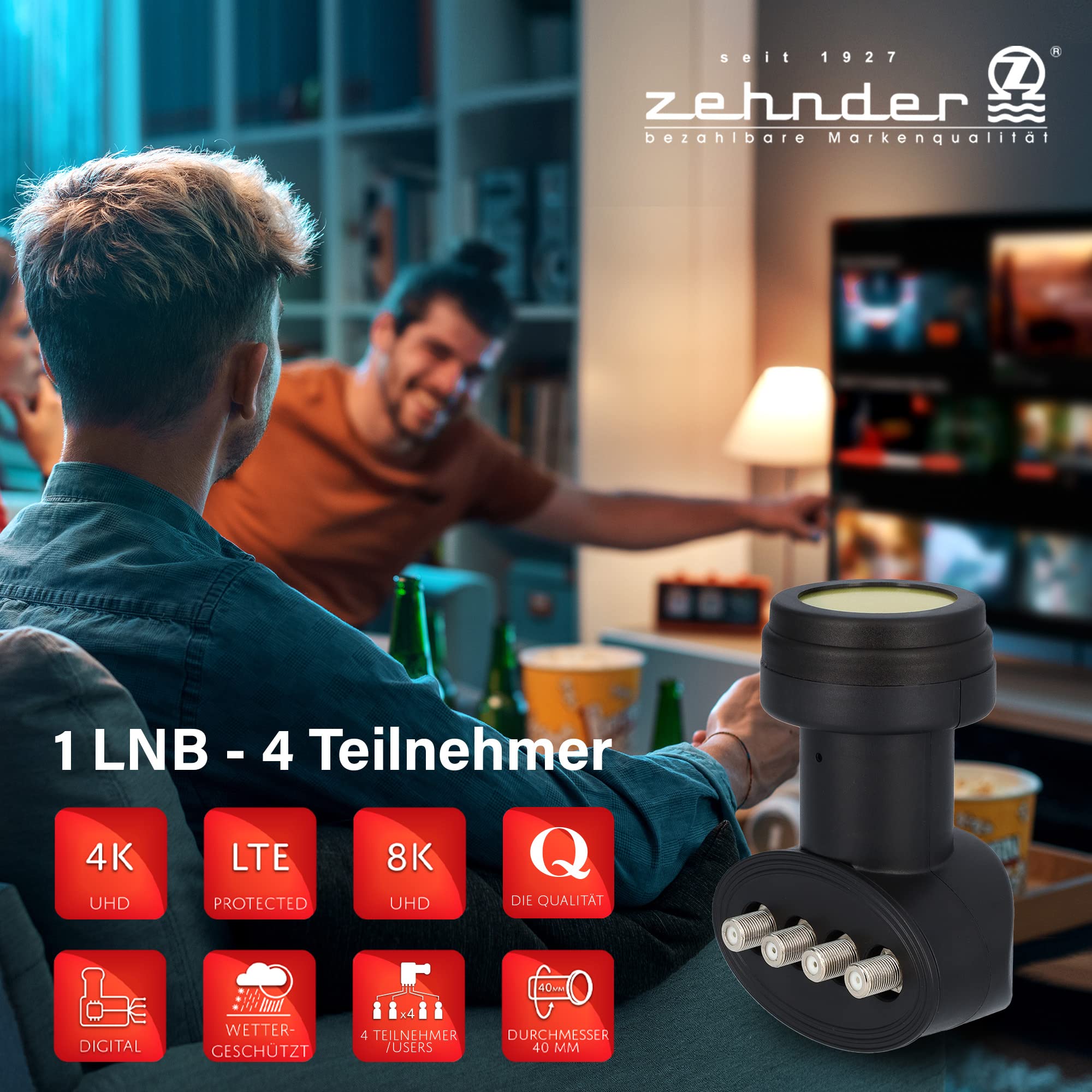 ZEHNDER Quad LNB, blindaje LTE, protección solar UV, LNB digital 4K para 4 participantes, receptor de satélite HD LNC para antena parabólica