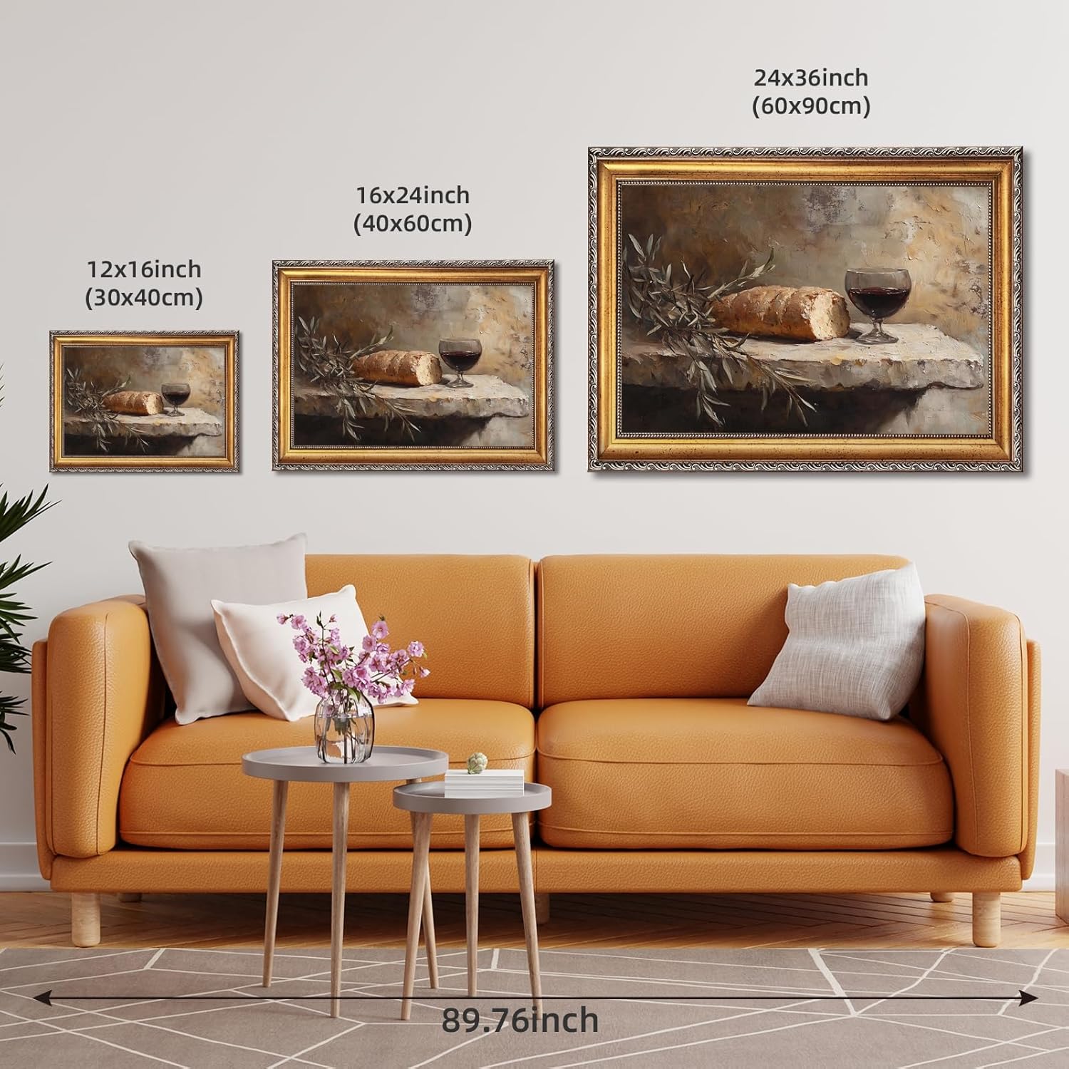 RINMFEO Golden Frame Last Supper Communion Canvas Art Christian Wall Painting Bread and Wine Still Life Religious Artwork Easter Home Decor Faith Based Presentation 16x24inch