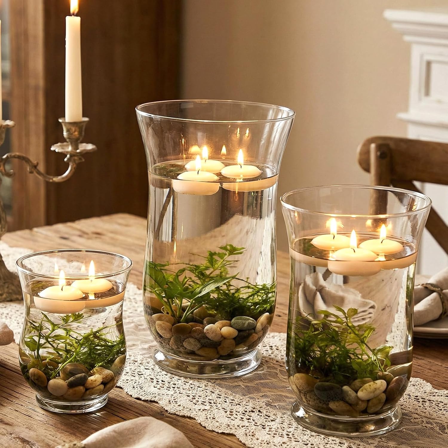 6 Pcs Hurricane Pillar Candle Holder Clear Glass Flower Vase Terrarium Planter Decorative Centerpiece for Candles Weddings Home Displays Holiday Decorations 5" 8" 10"
