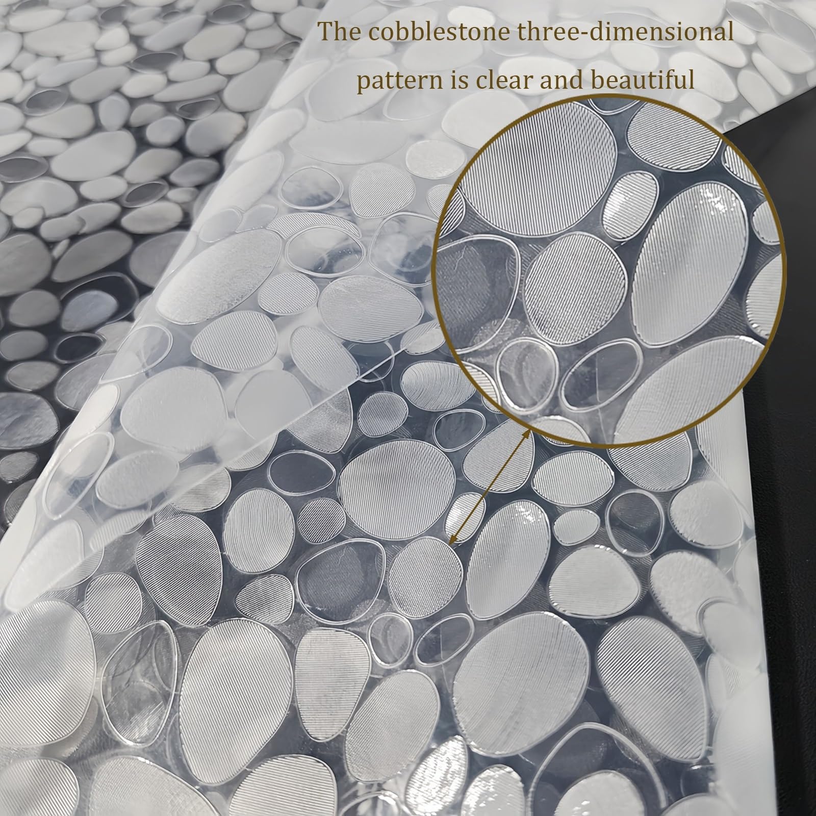 ChenTaiBB Waterproof Shower Curtain Liner, EVA Shower Curtain with Heavy Duty 3 Bottom Magnets, 3D Pebble Pattern, Shower Liner for Shower Stall, Bathtubs(70.8L X 59