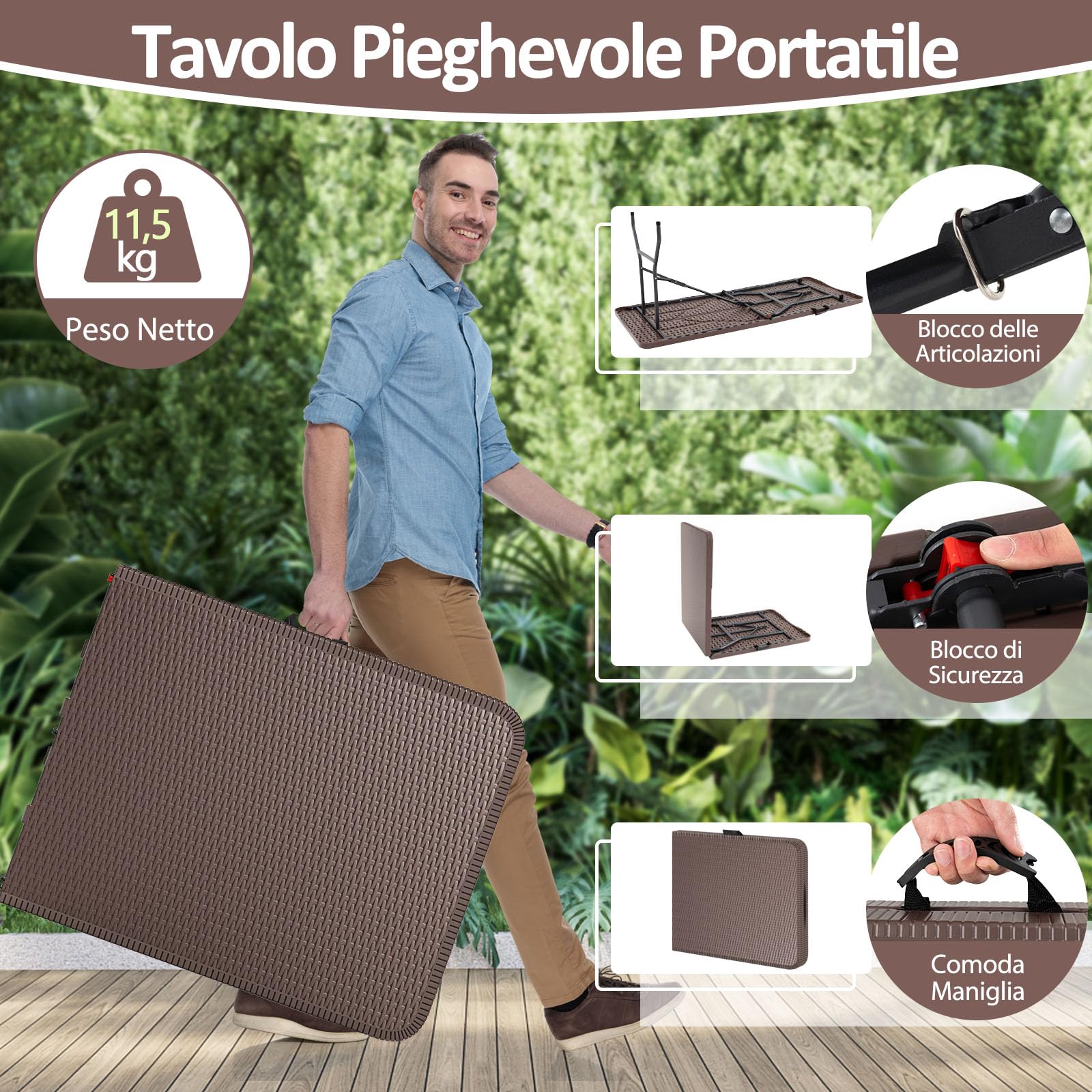 COSTWAY Tavolo da Picnic Pieghevole 180 cm, Tavolo Portatile in HDPE, per Giardino Campeggio Festa, Portata 160 kg (Tavolo)