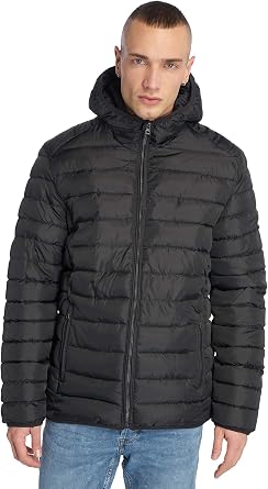 Mens New Liner Puffer Hood Black Jacket 