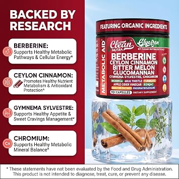 Clean Nutra Berberine and Ceylon Cinnamon Supplement Bitter Melon Glucomannan Gymnema Sylvestre Chromium Moringa Milk Thistle Turmeric Apple Cider Vinegar Digestive Enzymes Inositol Pills 90 Capsules