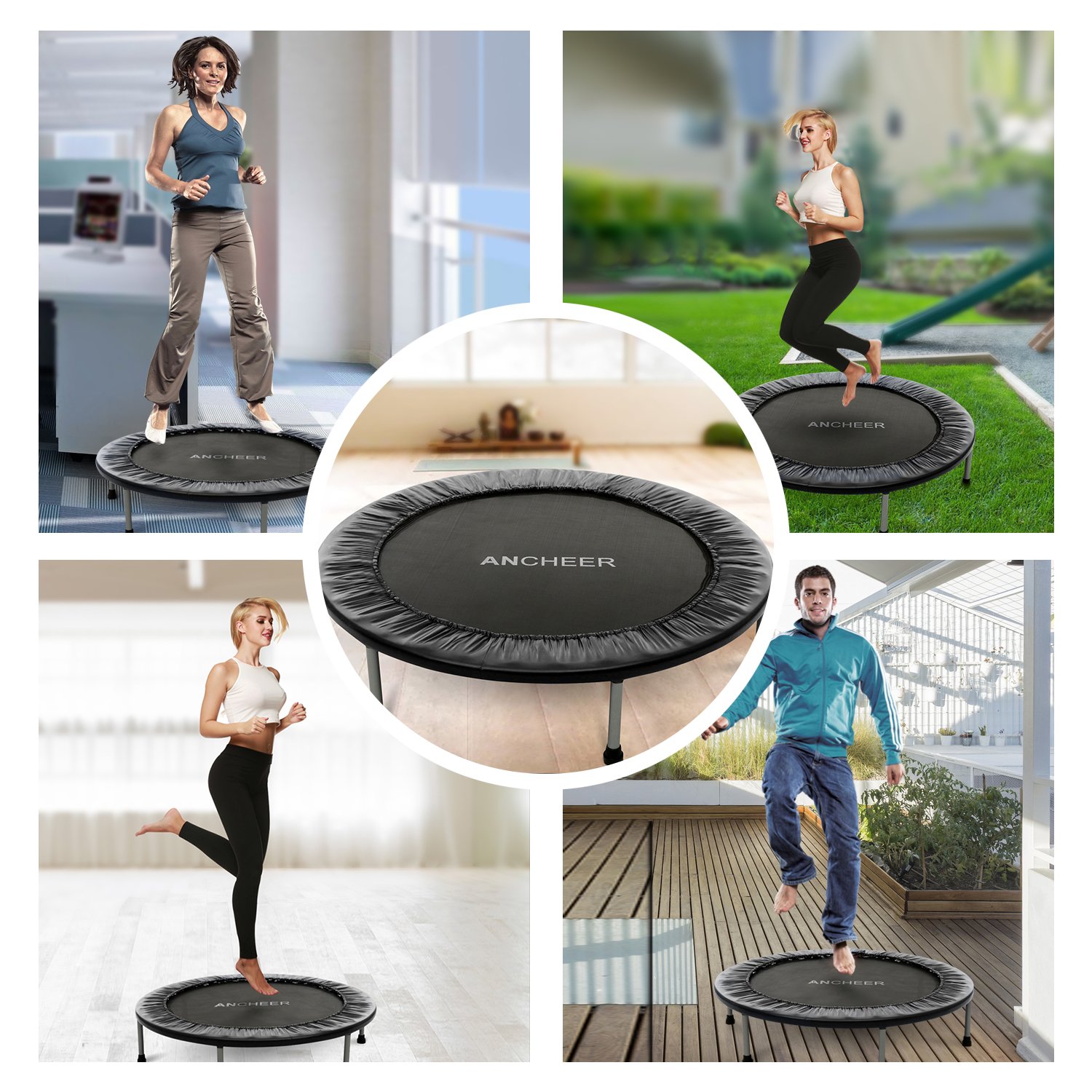 ANCHEER 50" Rebounder Trampoline For Adults With Bar, 550 LBS Mini Tra &ndash