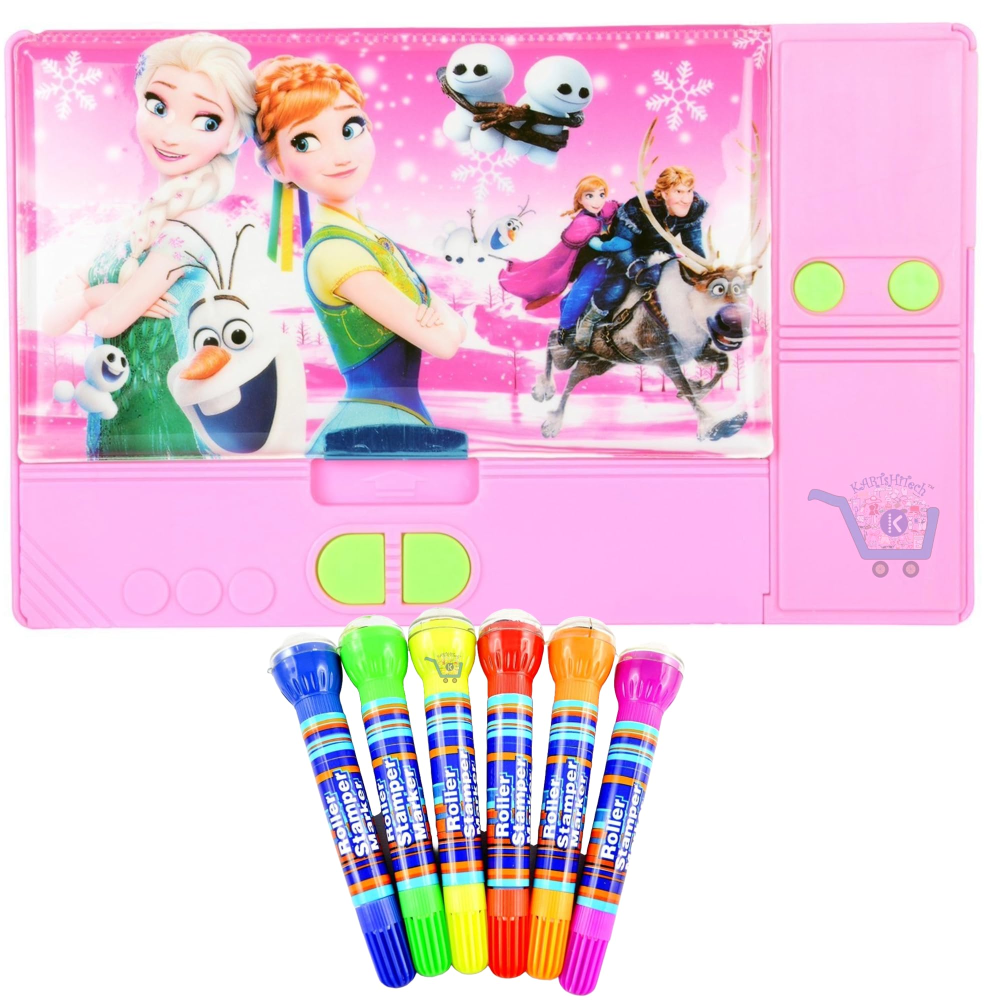 KartsHiTech® Frozen Jumbo Pencil Box for Girls -Double Sided- Secret Chamber Geometry Box & 6 Pcs Roller Stamp & Pen for Art Craft & DIY (Combo) | Birthday & Return Gift | (B0DC5FRCPM) Amazon Price History, Amazon Price Tracker