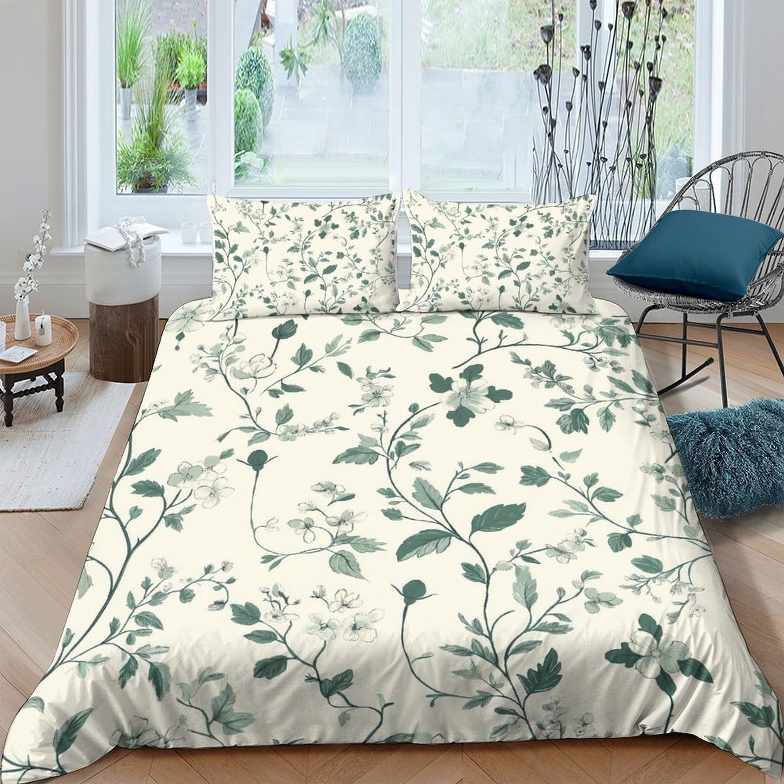 Ctjqhvkz Style-4 3D Printed Botanical Leaves Fitted Sheet Microfiber Soft Green Floral Bed Sheet Bedroom Decor Mattress Cover Single（135X200cm）